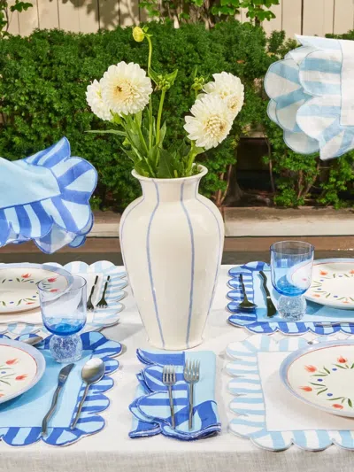 Misette Scalloped-edge Striped Linen Napkins (set Of Four) In Blue