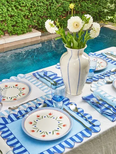 Misette Scalloped-edge Striped Linen Napkins (set Of Four) In Blue