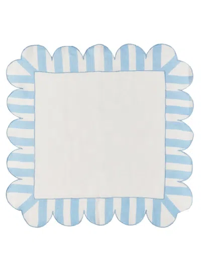 Misette Scalloped-edge Striped Linen Napkins (set Of Four) In Blue
