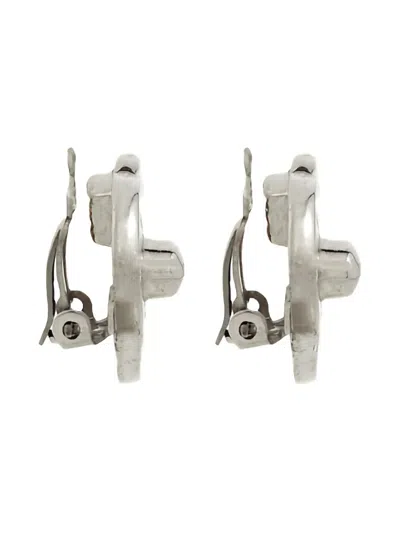 Pre-owned Chanel 1996 Turn Lock Clip-on Earrings In Silver