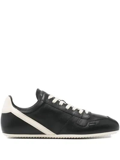 Rick Owens Black Low-top Sneakers With Contrasting Details In Leather Man In Black