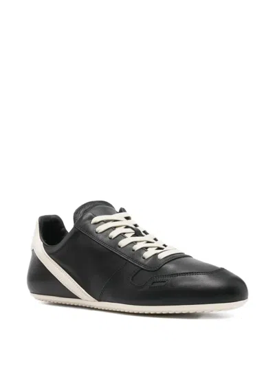 Rick Owens Black Low-top Sneakers With Contrasting Details In Leather Man In Black