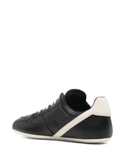 Rick Owens Black Low-top Sneakers With Contrasting Details In Leather Man In Black