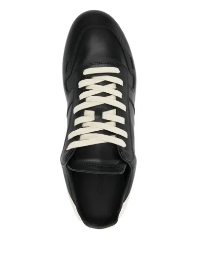 Rick Owens Black Low-top Sneakers With Contrasting Details In Leather Man In Black