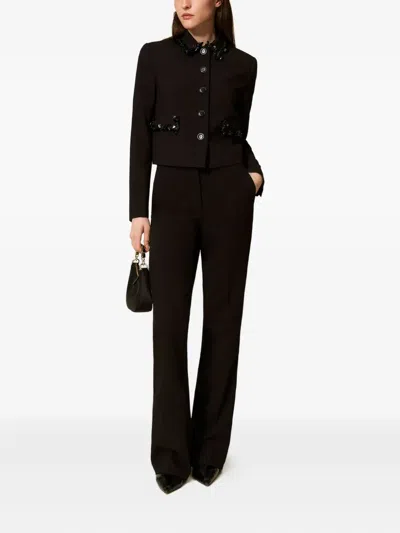 Twinset Tailored Black Trousers With Flared Hem In Black