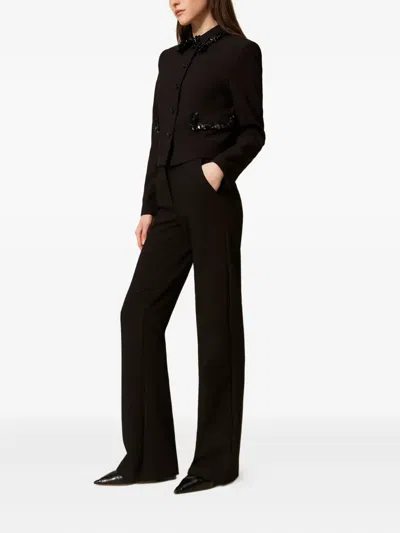 Twinset Tailored Black Trousers With Flared Hem In Black