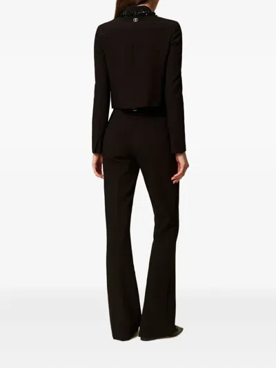 Twinset Tailored Black Trousers With Flared Hem In Black