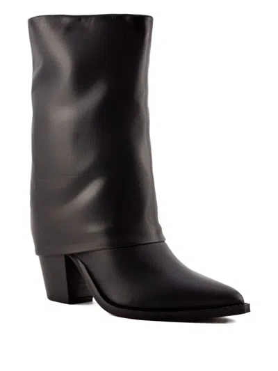 Julie Dee 80mm Folded-cuff Pointed-toe Boots In Black