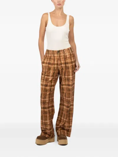 R13 Pleated Checked Pants In Brown