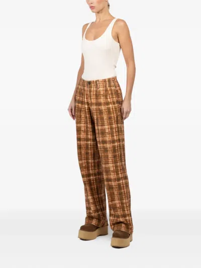 R13 Pleated Checked Pants In Brown