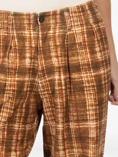 R13 Pleated Checked Pants In Brown