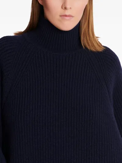 Balmain Oversized High Neck Wool Top In Blue