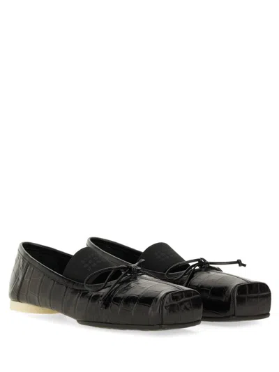 Mm6 Maison Margiela Ballerina Shoes With Bow And Crocodile Effect In Black