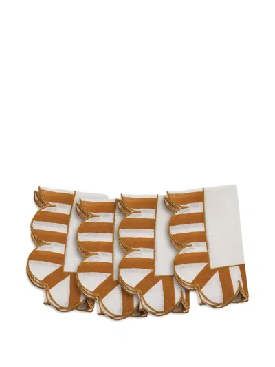 Misette Scalloped Stripe Linen Napkins (set Of Four) In Orange