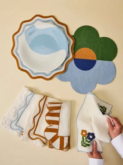 Misette Scalloped Stripe Linen Napkins (set Of Four) In Orange