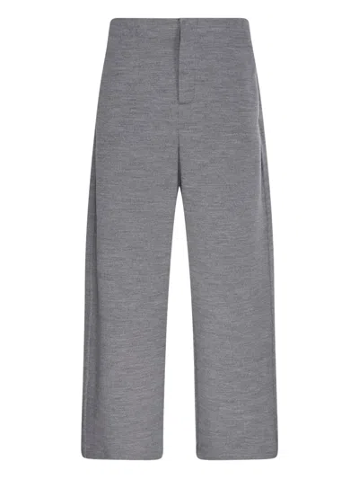 Max Mara Double-layer Wool And Cotton Blend Trousers In Gray