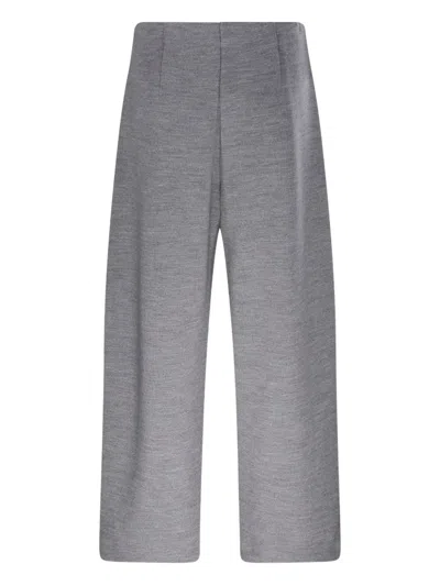 Max Mara Double-layer Wool And Cotton Blend Trousers In Gray