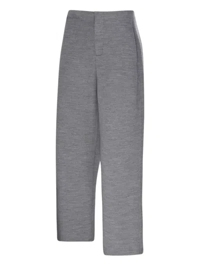 Max Mara Double-layer Wool And Cotton Blend Trousers In Gray