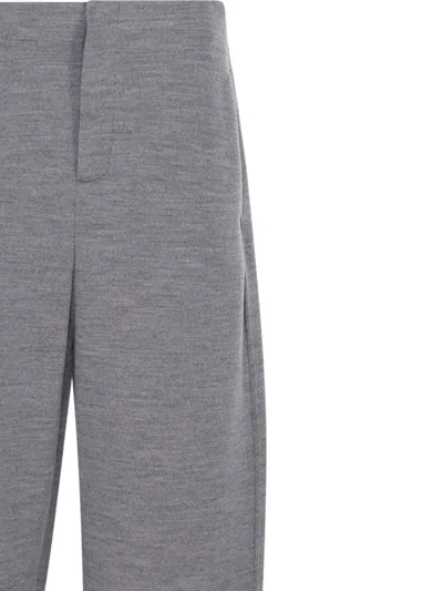 Max Mara Double-layer Wool And Cotton Blend Trousers In Gray