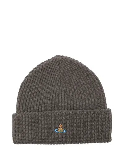 Vivienne Westwood Orb-embroidered Beanie In Gray