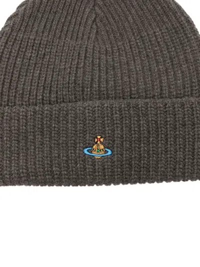 Vivienne Westwood Orb-embroidered Beanie In Gray