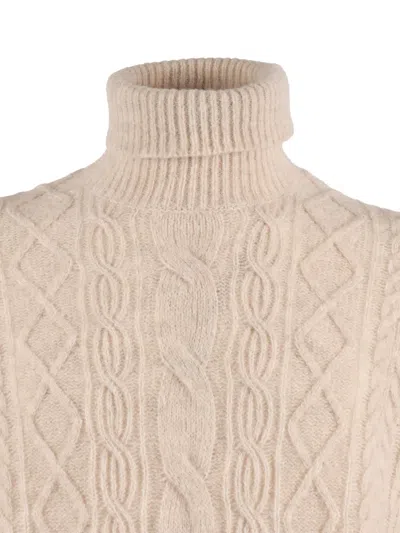 Ballantyne Fine Knit High-neck Pullover With Ribbed Details In Neutral