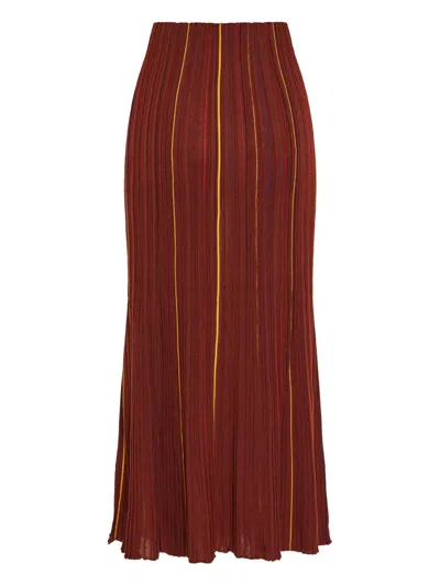 Gabriela Hearst Celeano Pinstripe Knit Midi Skirt Burnt Sienna Merino Wool In Brown