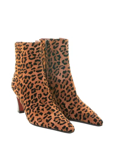 Roberto Festa Yanira High Heels Ankle Boots In Animalier Suede In Brown