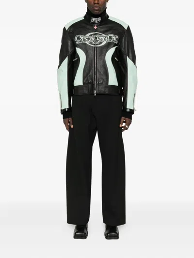 Casablanca Long Sleeve Leather Jacket In Black