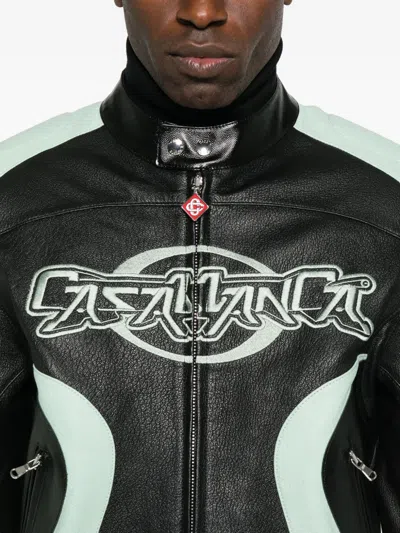 Casablanca Long Sleeve Leather Jacket In Black