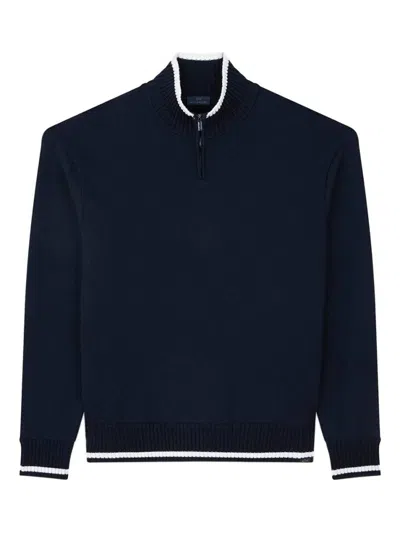 Paul & Shark Soft Cool Touch Wool Half Zip Sweater In Blue
