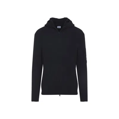 C.p. Company Tailored Hooded Sweater With Zippered Arm Pocket In Black