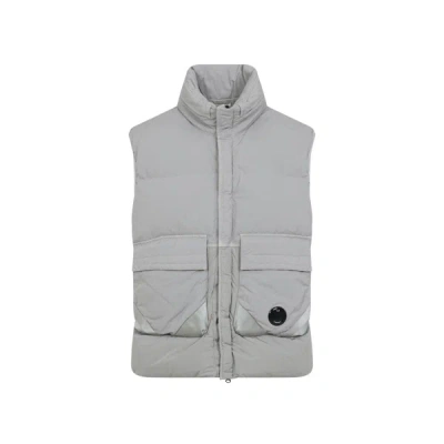 C.p. Company Padded Grey Vest With High Stand Collar And Snap-button Placket In Gray