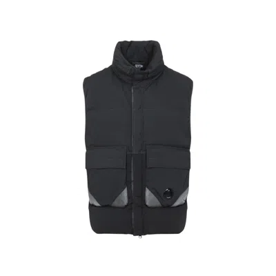 C.p. Company Black Vest With Mock Drawstring Neck And Logo Plaque On The Front In Black
