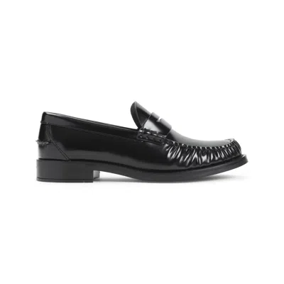 Prada Round Toe Leather Loafers With Shiny Finish In Black