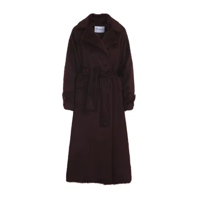 Max Mara Long Notched Lapel Coat With Side Pockets In Brown