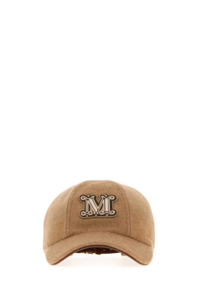 Max Mara Camel Brown Camel Wool Fedora Logo Baseball Hat In Brown