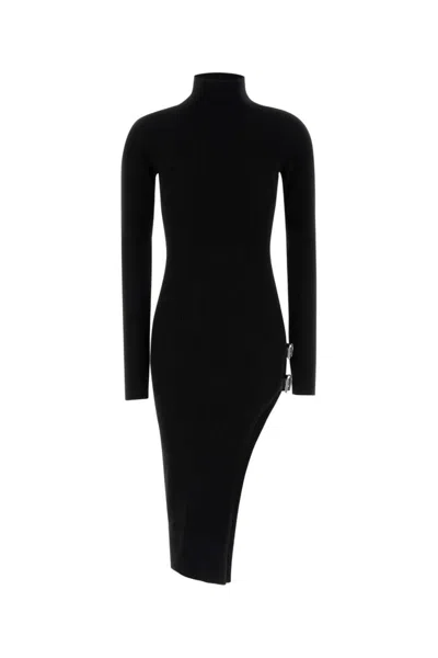 Blumarine Asymmetric Hem Long Sleeve Wool Dress In Black