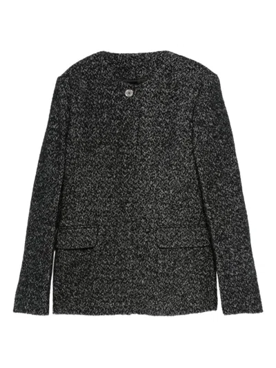 Totême Womens Black White Collarless Cinched Wool-blend Jacket In Gray