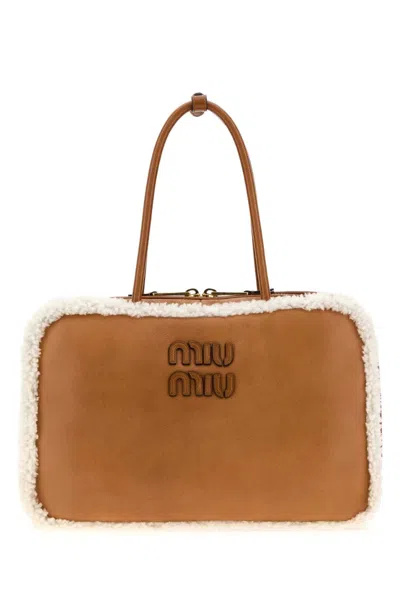 Miu Miu Beau Large Leather Tote Bag In Brown