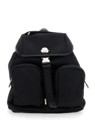 Moncler Versatile Polyester Backpack Adjustable Straps In Black