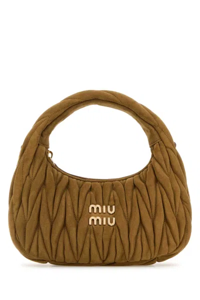 Miu Miu Khaki Wander Matelasse Shoulder Bag In Brown
