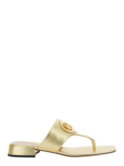 Valentino Garavani Vlogo Signature Laminated Nappa Thong Sandal 20mm Woman Antique Brass 39.5 In Gold