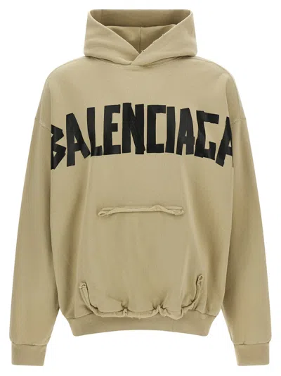 Balenciaga Tape Type Ripped Pocket Large Fit Fleece Hoodie In Brown