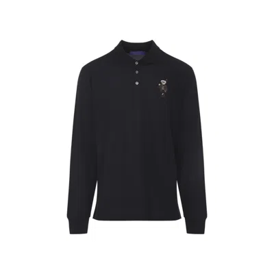 Ralph Lauren Long-sleeve Polo Shirt With Embroidered Bear Motif In Black