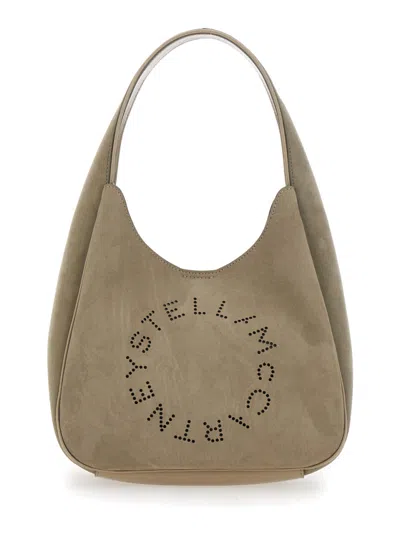 Stella Mccartney Large Suede Finish Shoulder Bag With Top Handle In Green