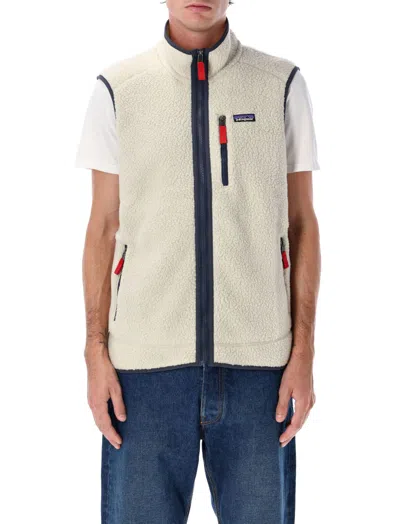 Patagonia Textured Fleece Vest With High Collar In White