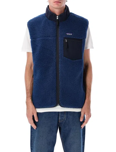 Patagonia Textured Fleece Vest With High Collar In Blue