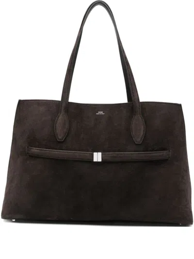 Totême Lounge Large Leather-trimmed Suede Tote In Brown