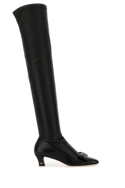Valentino Over-the-knee Stiletto Bow Detail Boots In Black